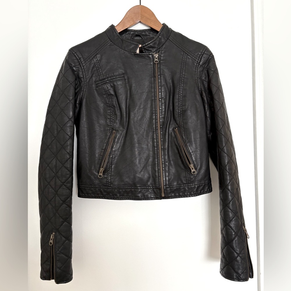 Free People cropped vegan leather jacket